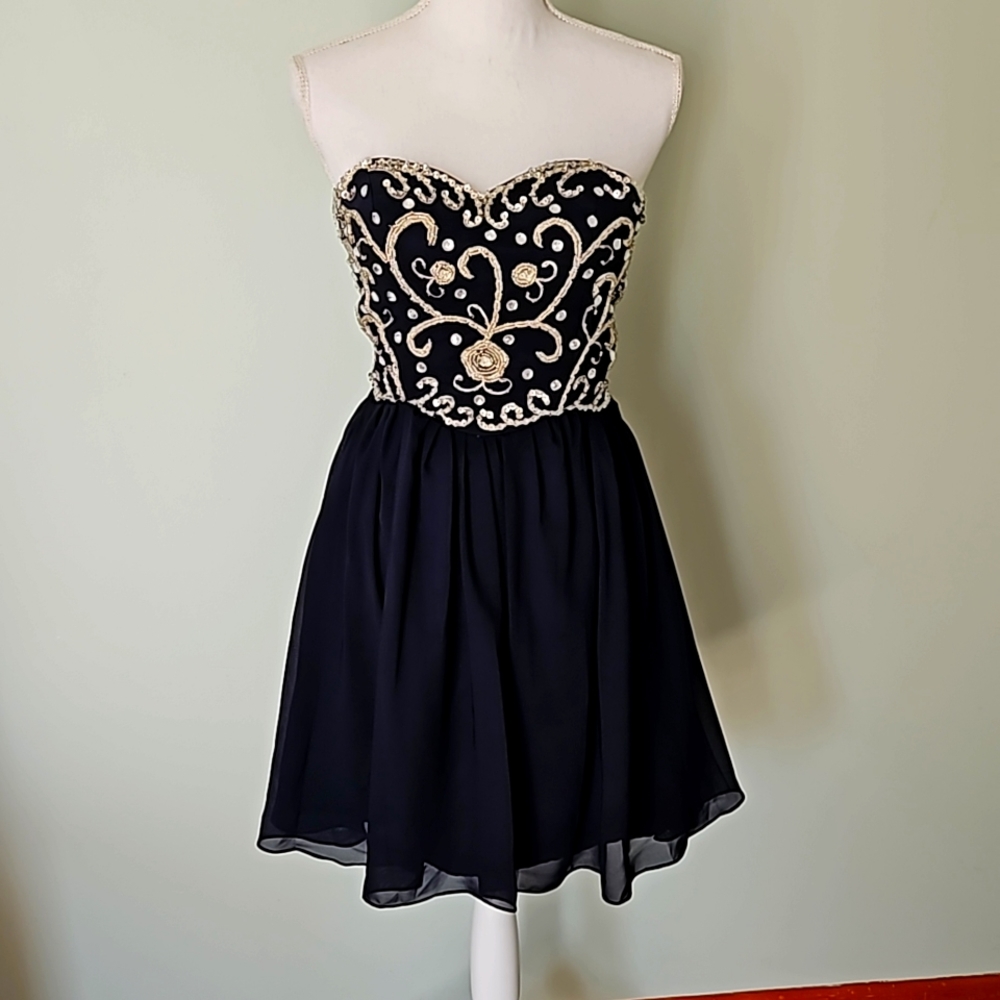 Navy Blue Beaded Midi Dress